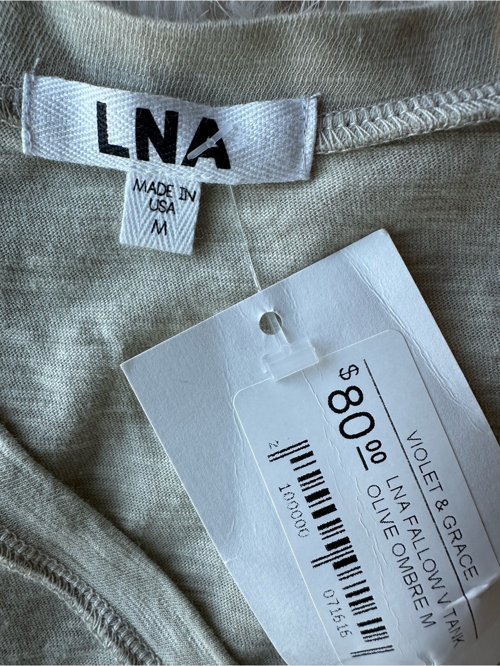 LNA Olive Ombre Medium Scoop V-Neck Tank made in USA - Picture 3 of 8